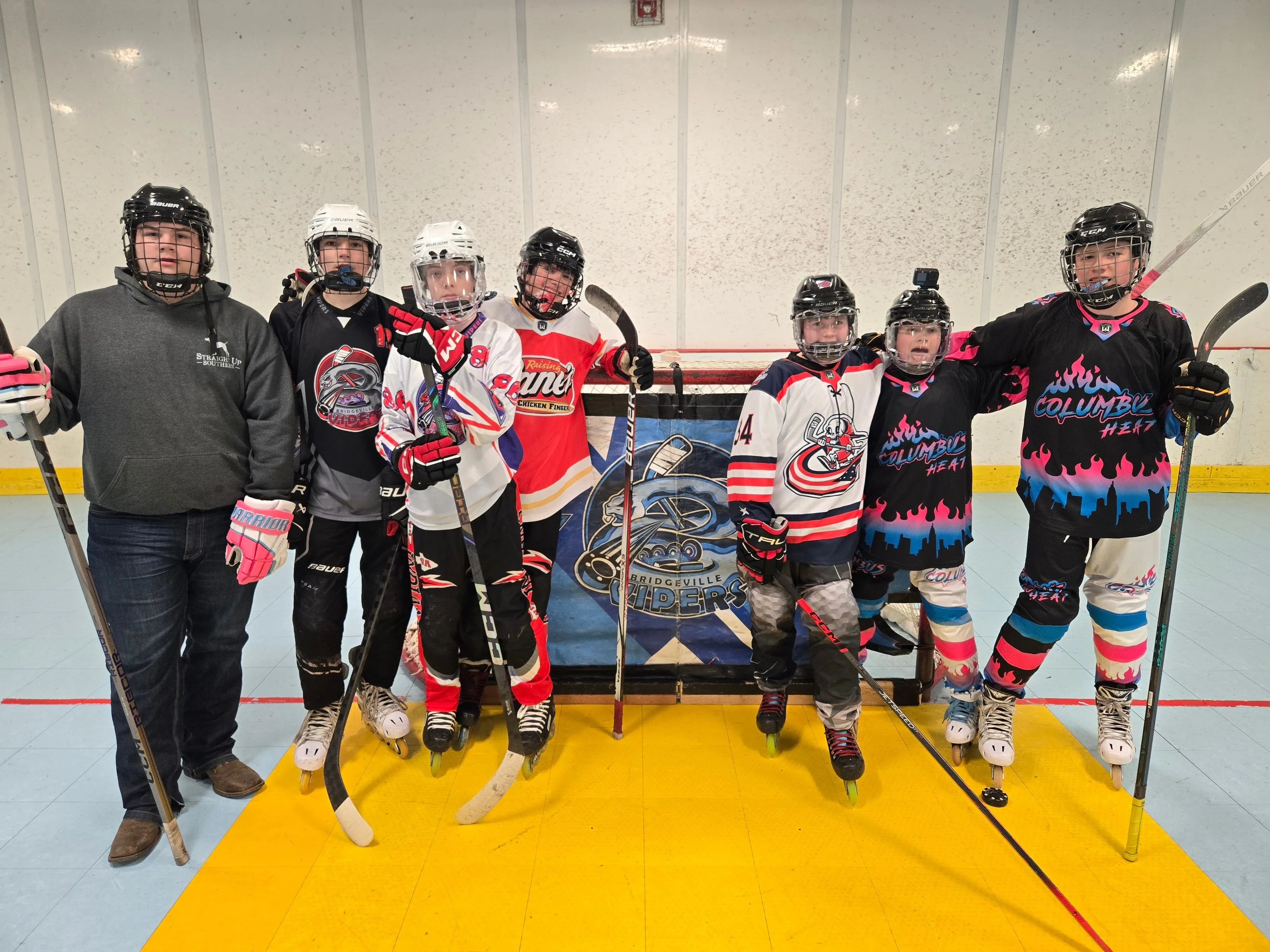 A Bridgeville Vipers youth team lined up at the net on the rink at the Bridgeville HockeyPlex